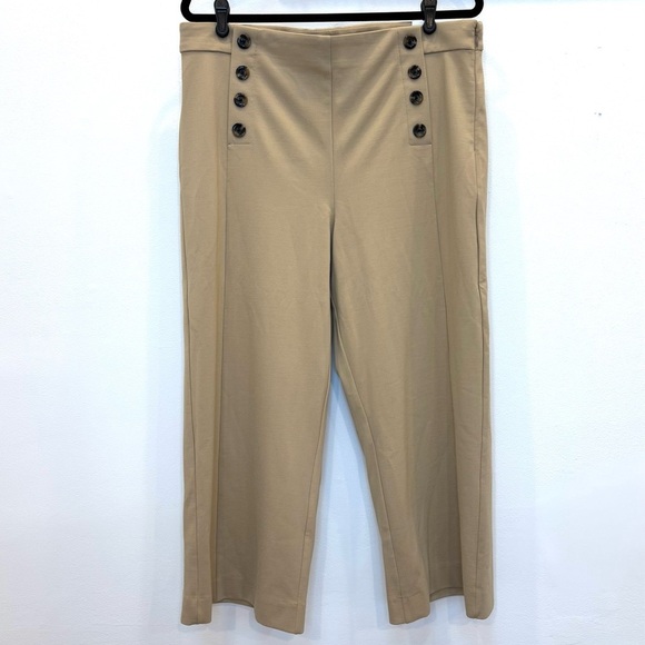 Ann Taylor The Sailor Wide Leg Crop Pant Stretch Knit Khaki Tan Office 16P NEW - Picture 4 of 12